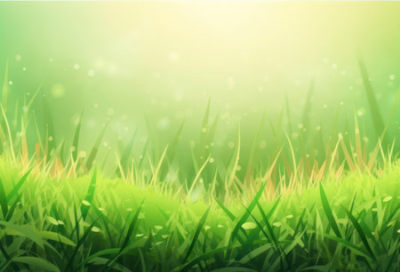 Green grass background with sunlight and bokeh. Vector illustration.の写真素材