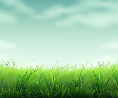 Green grass background with blue sky. Vector illustration. Eps 10.の写真素材