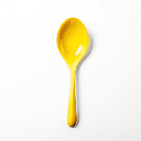 a yellow spoon isolated on a white backgroundの写真素材