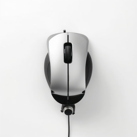 Black and white computer mouse isolated on white background. Top view.の写真素材