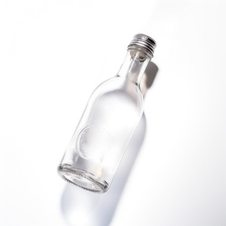 bottle of vodka on a white background with shadow, top viewの写真素材
