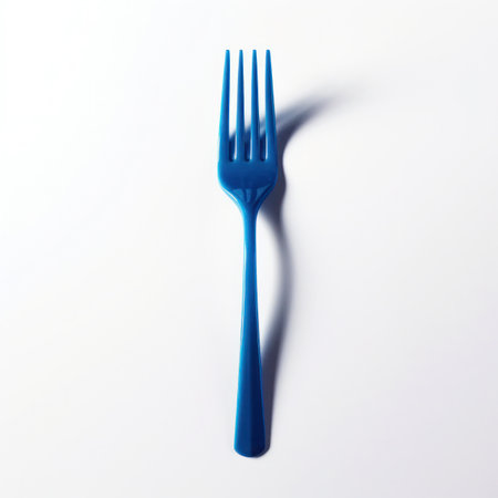 Blue plastic fork isolated on white background. 3d render illustration.の写真素材
