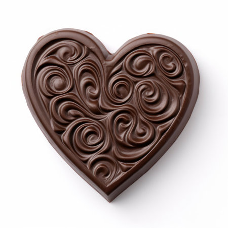 Chocolate heart isolated on white background. Top view. Flat lay.の写真素材
