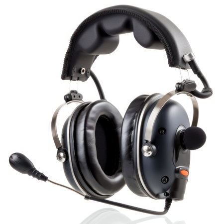 Headphones isolated on a white background. Headphones with microphone.の写真素材