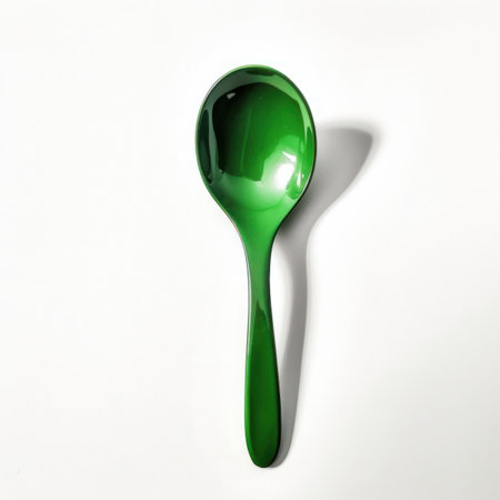 Spoon with green paint on a white background. 3d renderingの写真素材