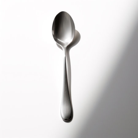 Silver spoon on a white background with shadow. 3d render.の写真素材