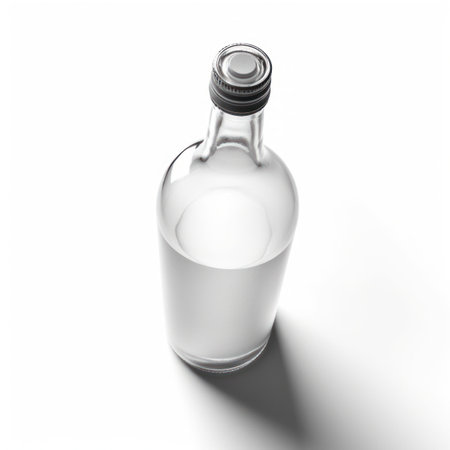 3d illustration of a glass bottle with milk on a white backgroundの写真素材