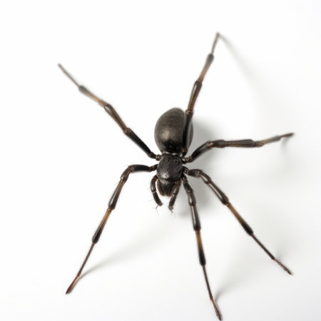 Spider isolated on white background, closeup of photo with selective focusの写真素材
