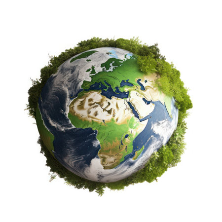 Earth globe with grass and treesの写真素材