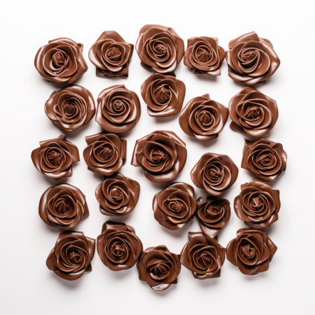 close up of chocolate roses on white background with selective focus and crop fragmentの写真素材