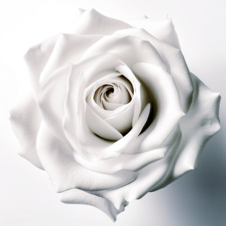 close up of white rose flower on white background with vignetteの写真素材