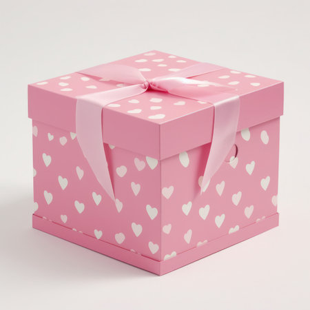 Pink gift box with hearts on a white background. 3d renderingの写真素材