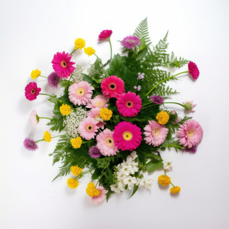 Bouquet of daisies and gerberas on white backgroundの写真素材
