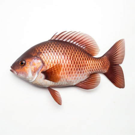 Carp fish isolated on a white background, studio shot. Close up.の写真素材