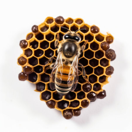 Bee on honeycombs isolated on a white background. Macro.の写真素材