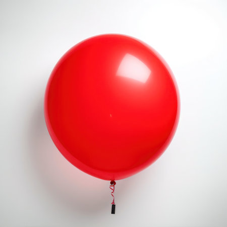 Red balloon isolated on white background. 3d render illustration. Top view.の写真素材