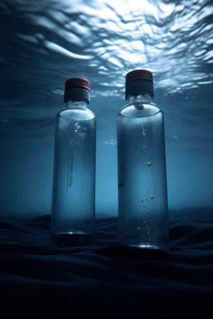 bottles with water on a dark blue background, close-upの写真素材
