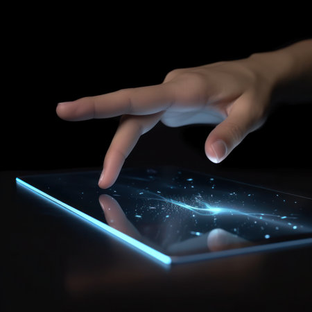 hand with tablet computer hologram styleの写真素材