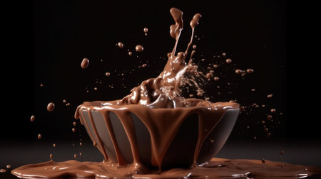 cup of chocolate creamy milk with splash effect isolatedの写真素材