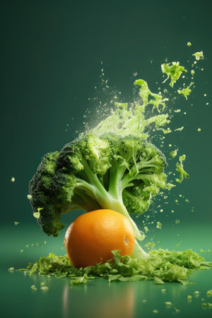fresh broccoli vegetables in waterの写真素材