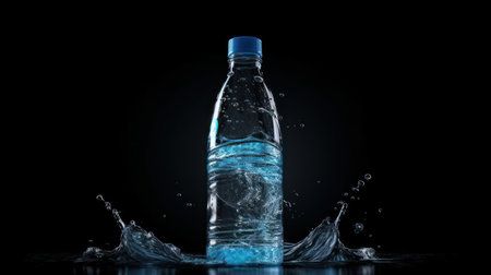bottle of water isolated on dark backgroundの写真素材