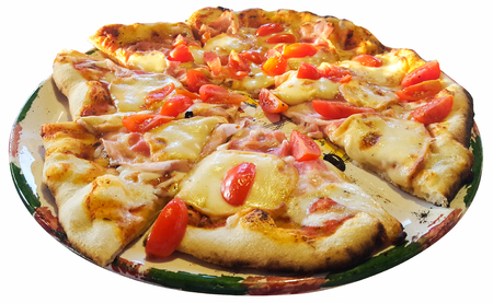 Italian pizza baked in the oven with tomato scamorza mozzarellaの写真素材