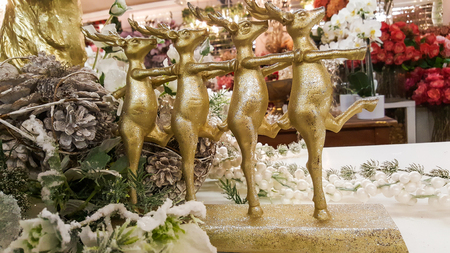 golden Christmas reindeer statueの写真素材