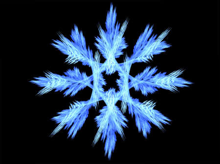 Rendered beautiful blue snowflake isolated on black background.の写真素材