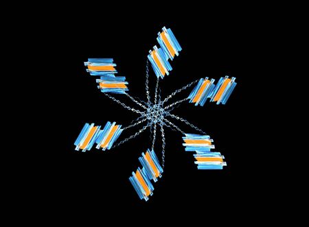 Computer generated illustration, rendered fractal- flower shape- like, isolated on black background.の写真素材