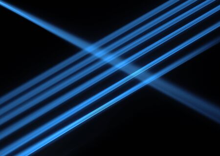  3D rendered fractal:seven blue rays on black background.の写真素材