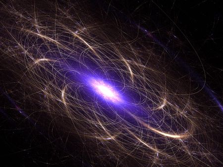 Computer generated 3D illustration:rendered abstract fractal,black hole shape-like (angle view).