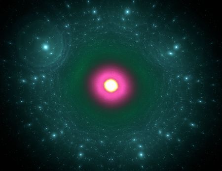  3D rendered abstract fractal, star explosion-like.