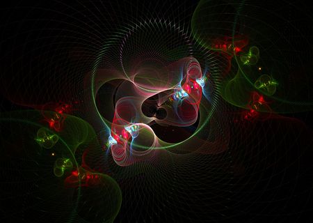 3D rendered fractal: multicolor abstract shapes over black background.の写真素材