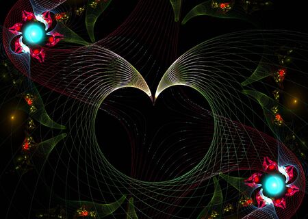 Amazing 3D rendered fractal: multicolor abstract shapes over black background.の写真素材