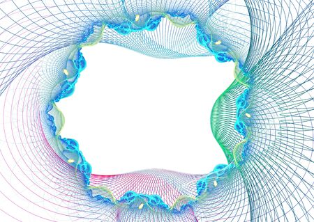 Multicolor abstract lines over white background: 3D rendered fractal, with room for your text.の写真素材