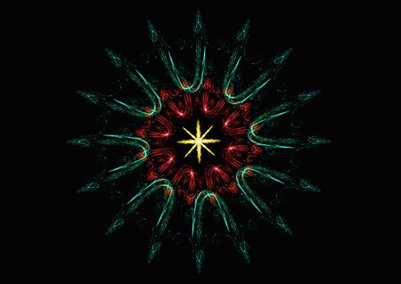 Multicolor mandala flower fractal isolated on black- beautiful 3D rendered illustration.の写真素材