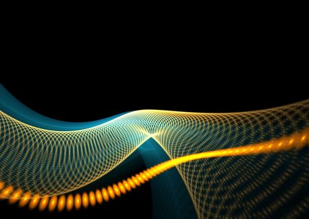 Elegant multicolor waves on black: 3D rendered fractal.