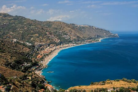 Bird-view details of the sea coast from Taormina Sicily, Italy.の写真素材