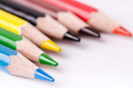 Colour pencil isolated on a white background. Lines of pencils. Education concept. Lots of asorted color pencils. Color palette.の写真素材