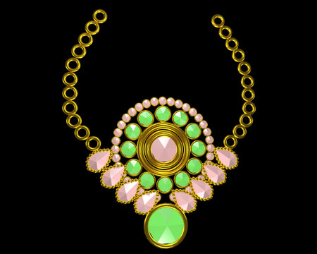 gold necklace with stones 3d illustrationの写真素材