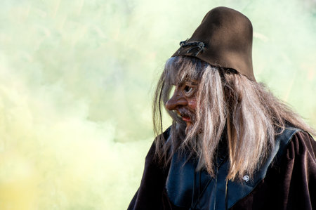 Herrenberg, Gemany - February 21, 2012: Local Carnival Parade with traditional wooden masks also known as Swabian-Alemannic carnival.のeditorial素材