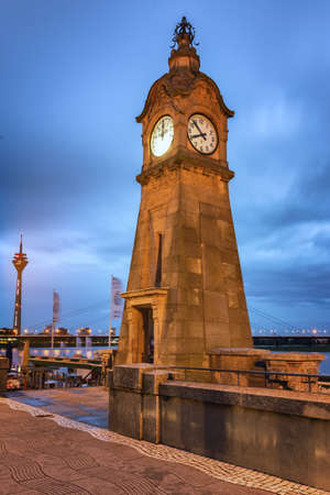 Evening View of Clock Tower, Dusseldorf - Germanyの写真素材