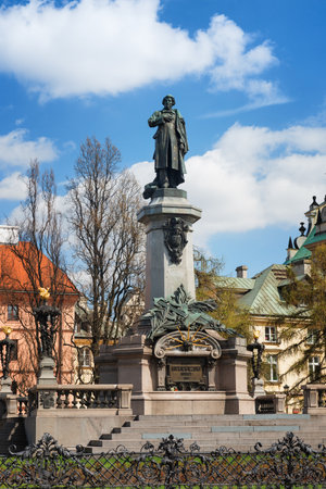 Adam Mickiewicz Monument - Warsaw, Polandのeditorial素材