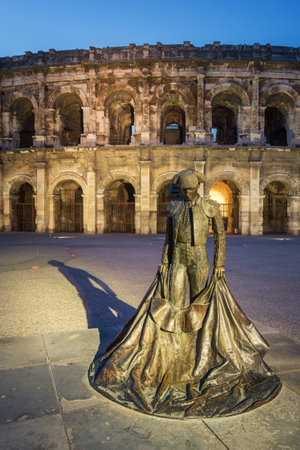 Evening view of Nîmes Arena - Franceのeditorial素材