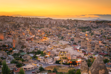 Cityscape of beautiful GÃ¶reme at Dusk, Turkeyの写真素材