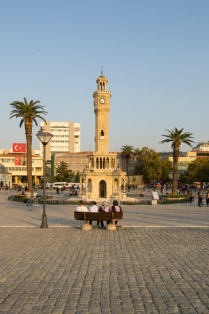 Izmir, Turkey - October 11, 2018: View of Clock Tower at Duskのeditorial素材