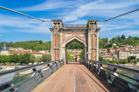 Pedestrian Bridge to Trevoux, Franceの写真素材