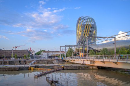 Bordeaux, Frane - June 05, 2023: La Cite du Vin, the wine museum of Bordeaux near to Garonne River.のeditorial素材