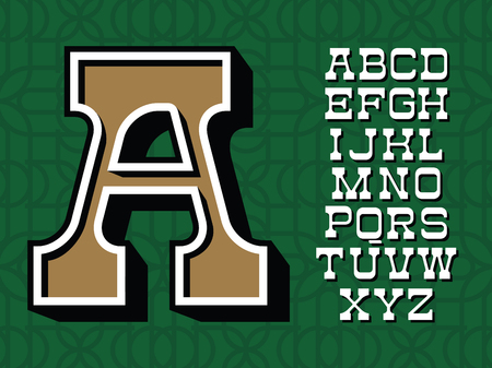 Western typeface. Vector alphabet with latin letters in green themeのイラスト素材