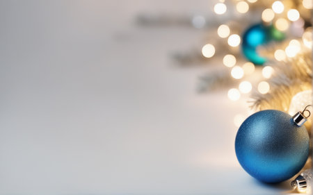 Christmas background. Coloful Christmas toys of de-focused lights. Space for text. White backgroundの素材